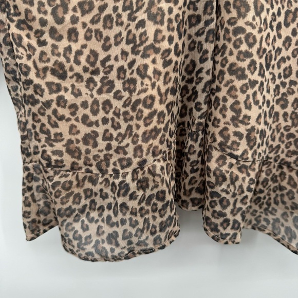 Abercrombie & Fitch Long Sleeve Ruffle Hem Mini Dress Leopard Print Smocked - Picture 8 of 12